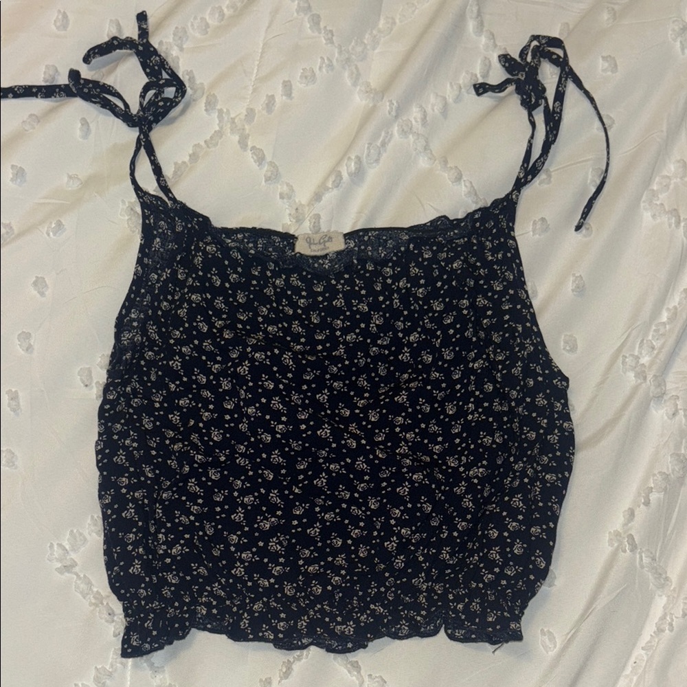 Brandy Melville White and Blue Smocked Crop Camisole